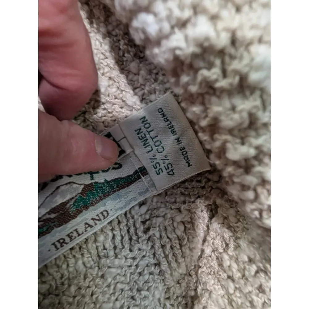 Aran Craft One Button Ivory Cardigan Linen Cotton Mix Made In Ireland Medium M - Picture 4 of 8